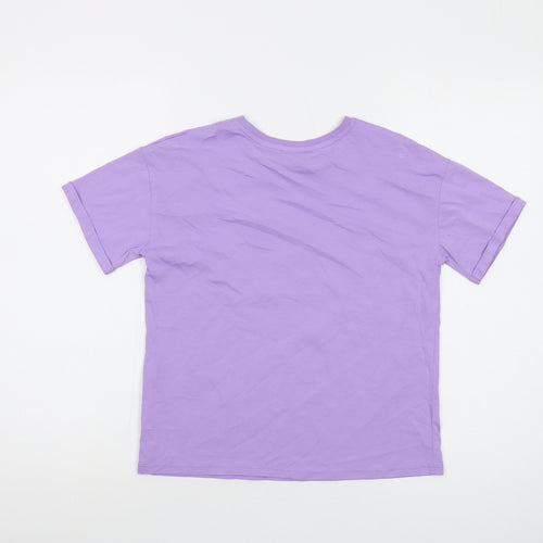 Disney Girls Purple Cotton Basic T-Shirt Size 10-11 Years Crew Neck Pullover - Stitch