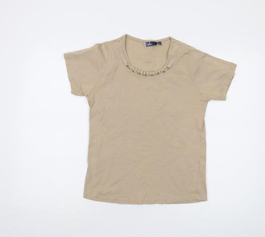 Isle Womens Beige Cotton Basic T-Shirt Size 10 Round Neck