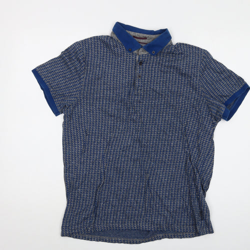 Ted Baker Mens Blue Geometric Cotton Polo Size XL Collared Button