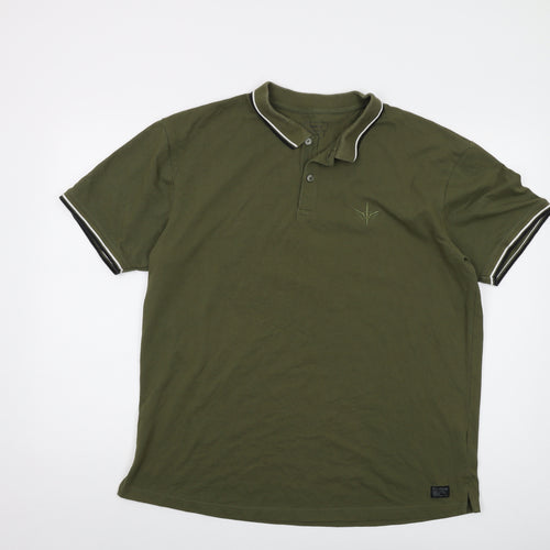 Firetrap Mens Green Cotton Polo Size 2XL Collared Button