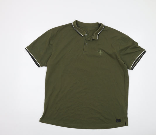 Firetrap Mens Green Cotton Polo Size 2XL Collared Button