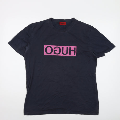 HUGO BOSS Mens Blue Cotton T-Shirt Size M Crew Neck