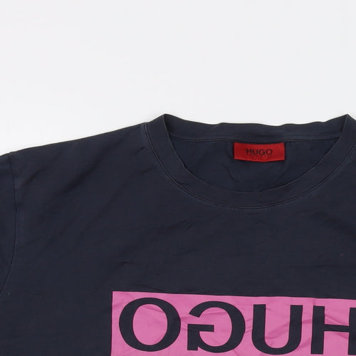 HUGO BOSS Mens Blue Cotton T-Shirt Size M Crew Neck