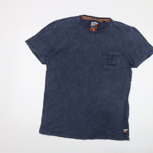 Superdry Mens Blue Cotton T-Shirt Size M Crew Neck