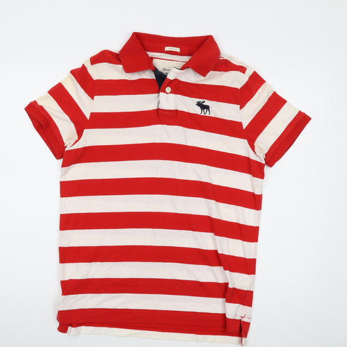 Abercrombie & Fitch Mens Red Striped Cotton Polo Size XL Collared Button