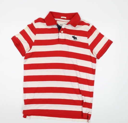 Abercrombie & Fitch Mens Red Striped Cotton Polo Size XL Collared Button