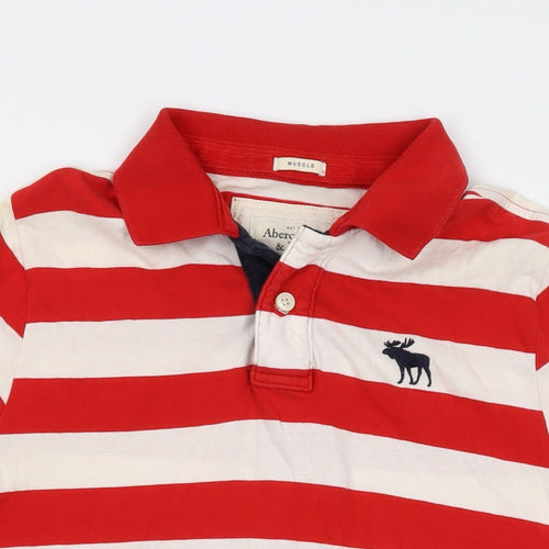 Abercrombie & Fitch Mens Red Striped Cotton Polo Size XL Collared Button