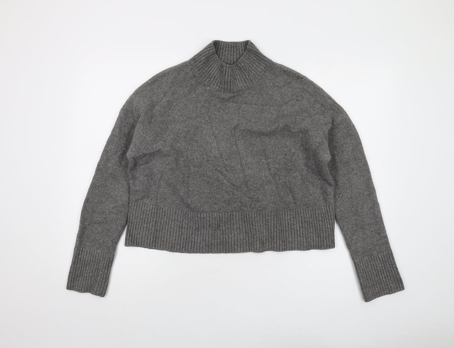 & Other Stories Womens Grey Mock Neck Cotton Pullover Jumper Size L
