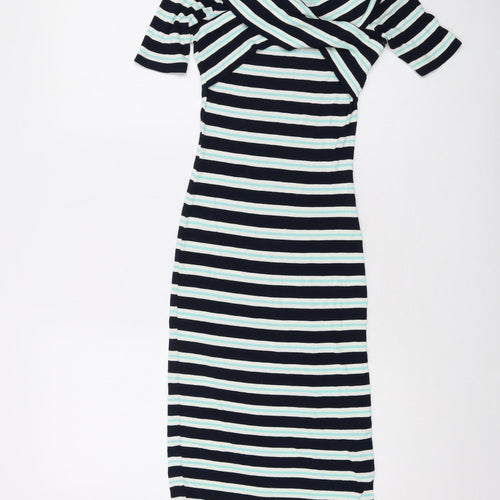 Oasis Womens Multicoloured Striped Viscose Bodycon Size XS V-Neck Pullover