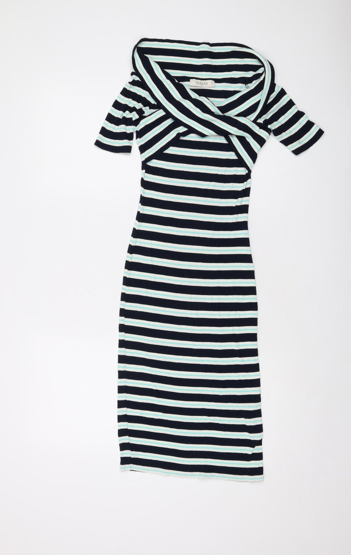 Oasis Womens Multicoloured Striped Viscose Bodycon Size XS V-Neck Pullover