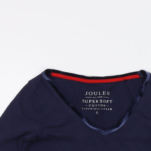 Joules Womens Blue Cotton Basic T-Shirt Size 8 V-Neck