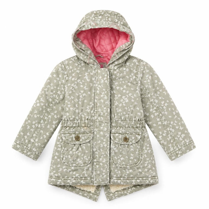 Mothercare Girls Green Geometric Basic Coat Coat Size 12-18 Months Zip - Butterflies