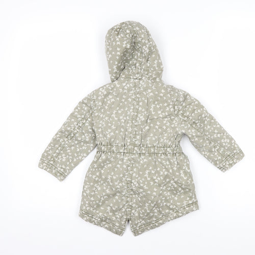 Mothercare Girls Green Geometric Basic Coat Coat Size 12-18 Months Zip - Butterflies
