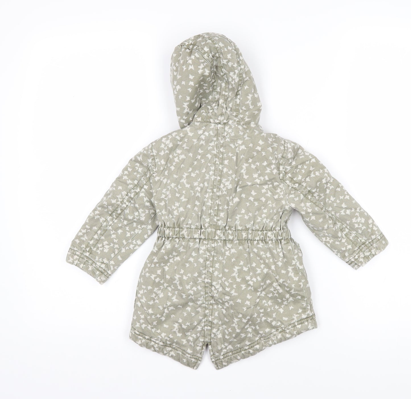Mothercare Girls Green Geometric Basic Coat Coat Size 12-18 Months Zip - Butterflies