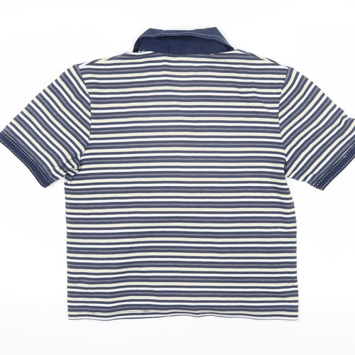 Poppy Womens Blue Striped Cotton Blend Basic Polo Size 12 Collared