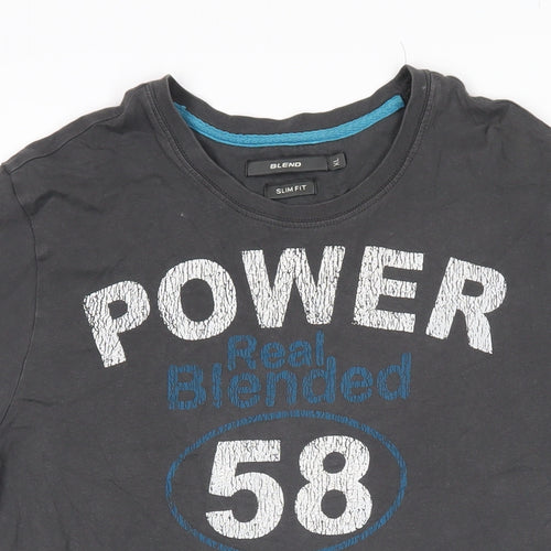 Blend Mens Grey Cotton T-Shirt Size XL Round Neck - POWER real blended 58