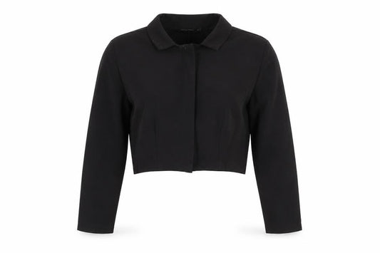 Front view of PRETTYLITTLETHING women’s black jacket, size UK 14
