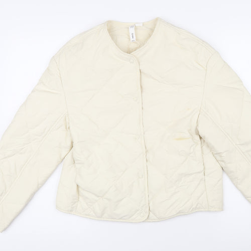 MNG Womens Ivory Quilted Jacket Size XS Snap