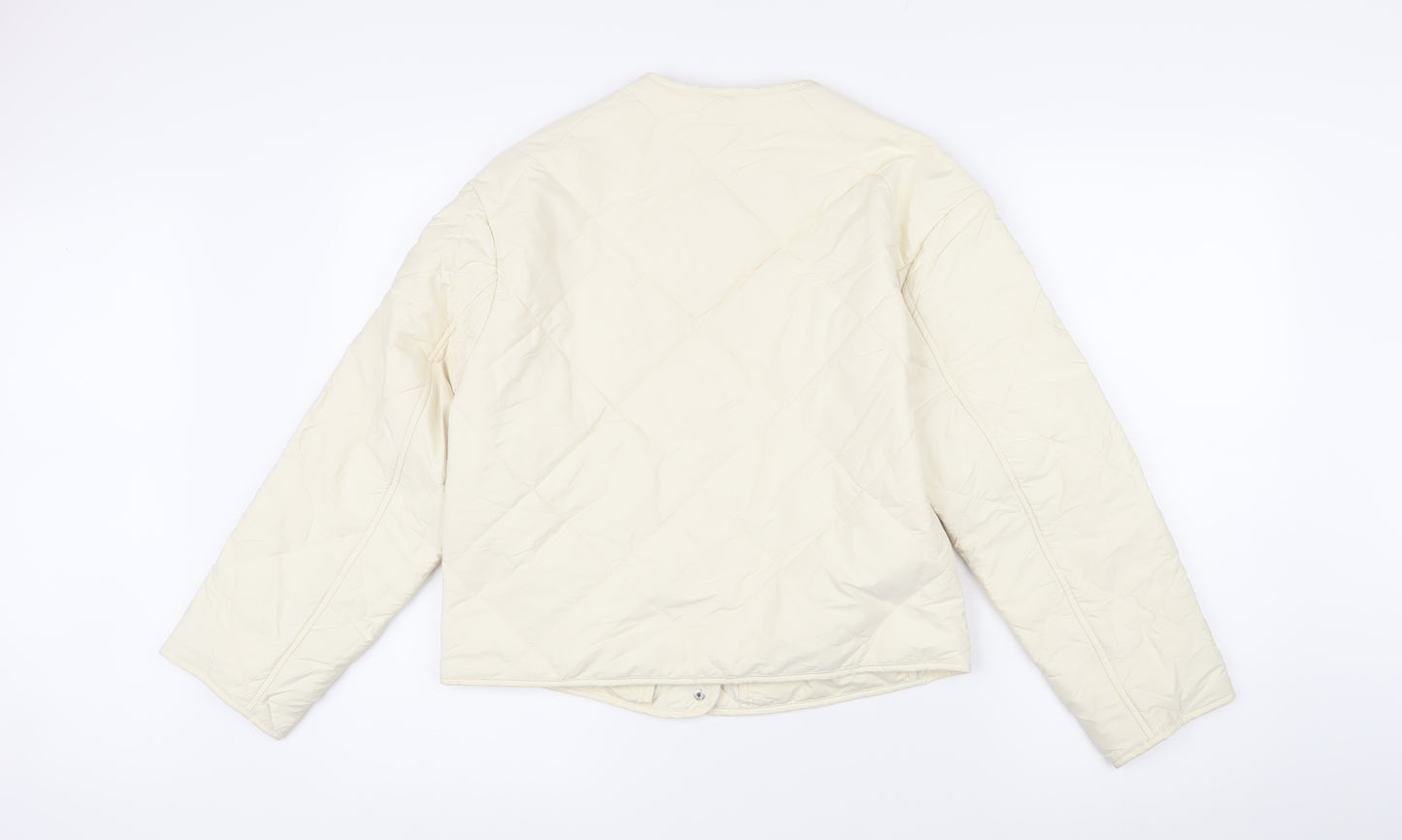 MNG Womens Ivory Quilted Jacket Size XS Snap