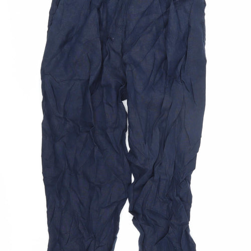 Marks and Spencer Womens Blue Linen Trousers Size 6 L23 in Regular Zip