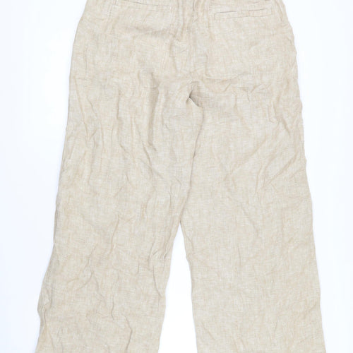 Marks and Spencer Womens Beige Flax Trousers Size 12 L27 in Regular Zip - Elasticated waist