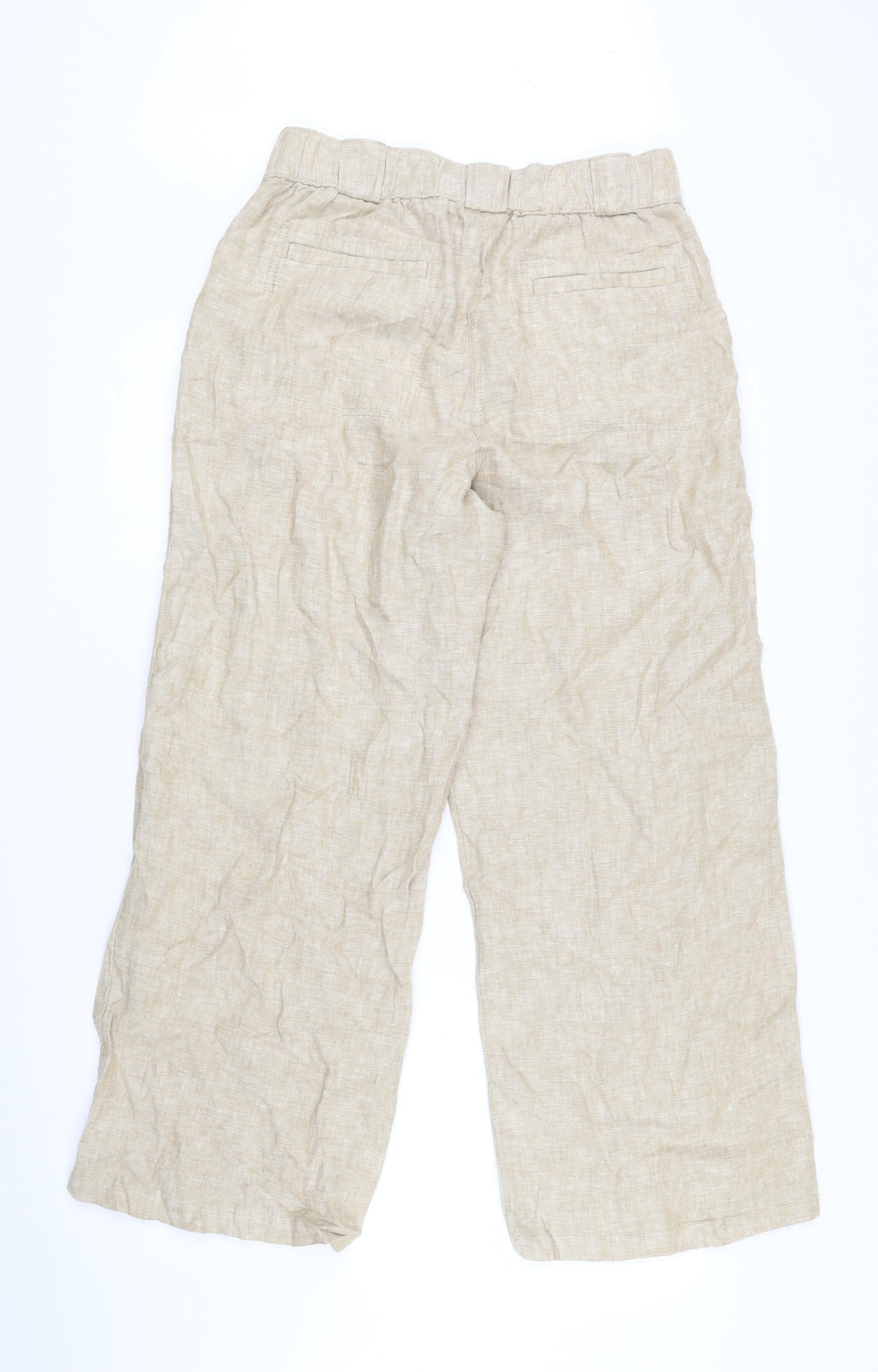 Marks and Spencer Womens Beige Flax Trousers Size 12 L27 in Regular Zip - Elasticated waist