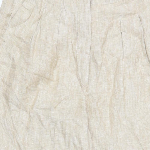 Marks and Spencer Womens Beige Flax Trousers Size 12 L27 in Regular Zip - Elasticated waist