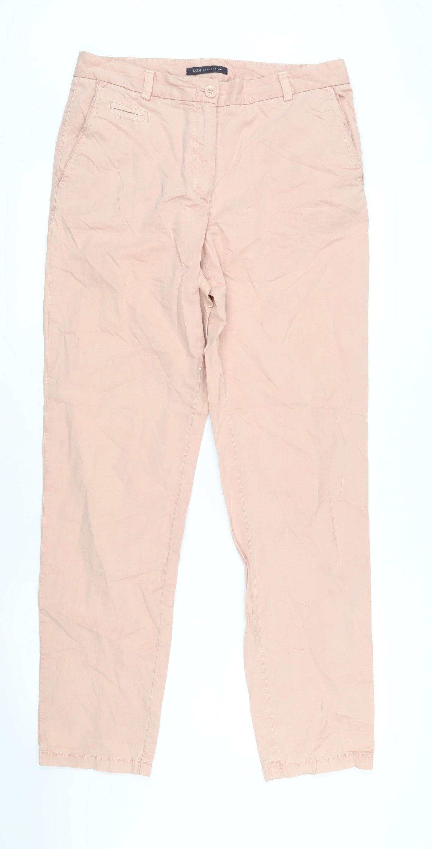 Marks and Spencer Womens Pink Cotton Trousers Size 12 L30 in Regular Zip