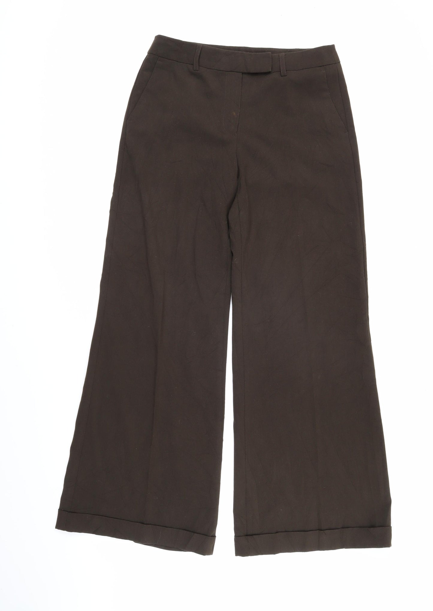 Marks and Spencer Womens Brown Polyester Trousers Size 12 L30 in Regular Zip