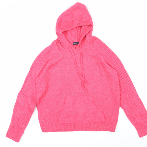 Marks and Spencer Womens Pink Round Neck Acrylic Pullover Jumper Size M - Hood