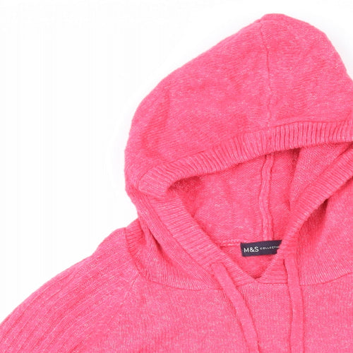 Marks and Spencer Womens Pink Round Neck Acrylic Pullover Jumper Size M - Hood
