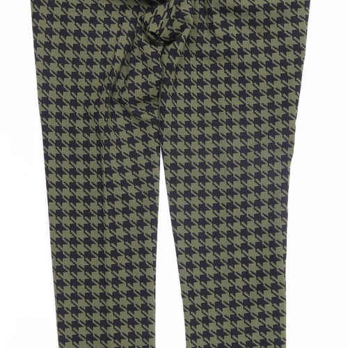 ASOS Womens Green Geometric Polyamide Trousers Size 30 in L31 in Regular Zip - Houndstooth pattern