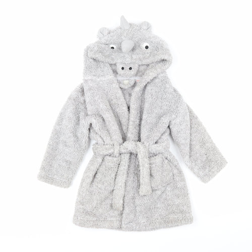 John Lewis Boys Grey Solid 100% Polyester Robe Size 3 Years Tie - Dinosaur hood