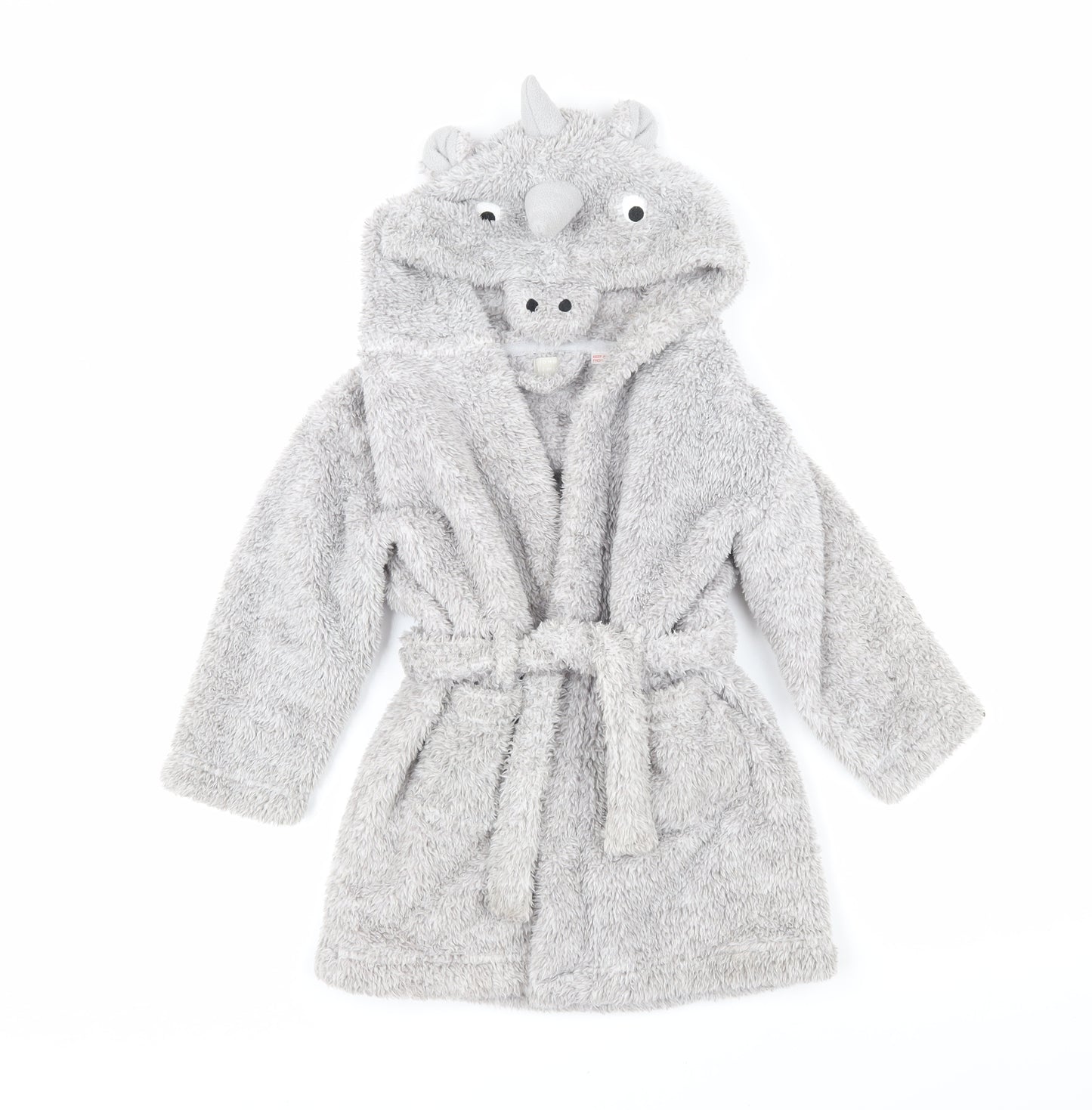 John Lewis Boys Grey Solid 100% Polyester Robe Size 3 Years Tie - Dinosaur hood