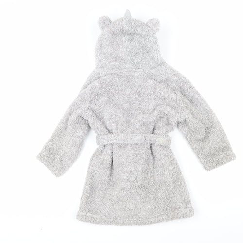 John Lewis Boys Grey Solid 100% Polyester Robe Size 3 Years Tie - Dinosaur hood