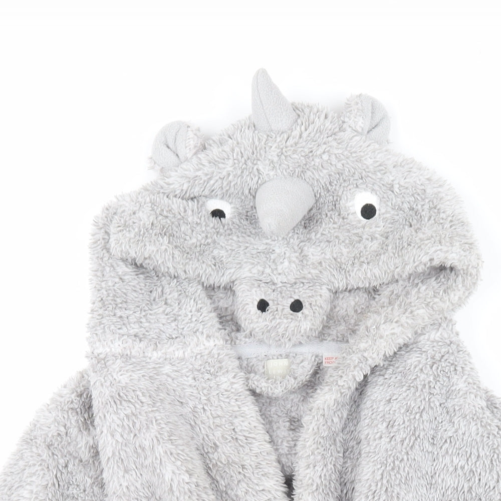 John Lewis Boys Grey Solid 100% Polyester Robe Size 3 Years Tie - Dinosaur hood