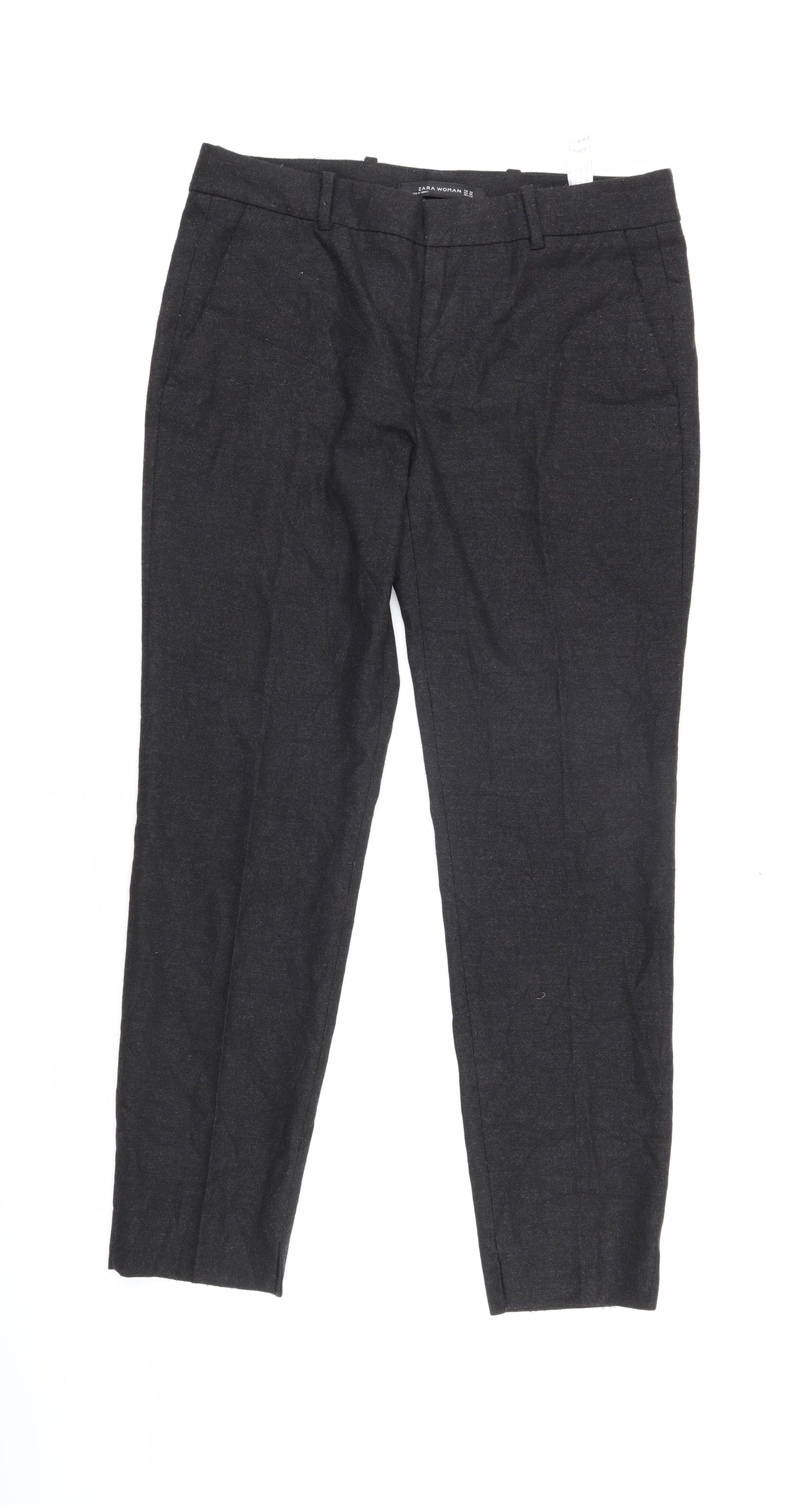 Zara Womens Grey Herringbone Polyester Trousers Size 38 L27 in Regular Zip