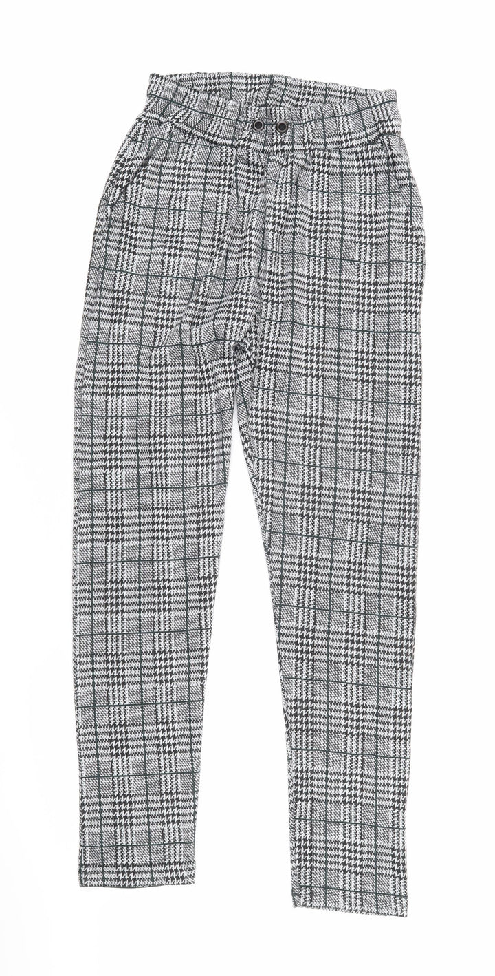 Boohoo Womens Black Check Polyester Trousers Size S L29 in Regular - Elasticated waist