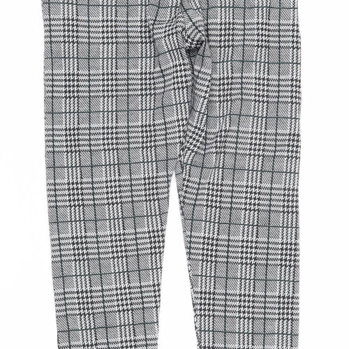 Boohoo Womens Black Check Polyester Trousers Size S L29 in Regular - Elasticated waist