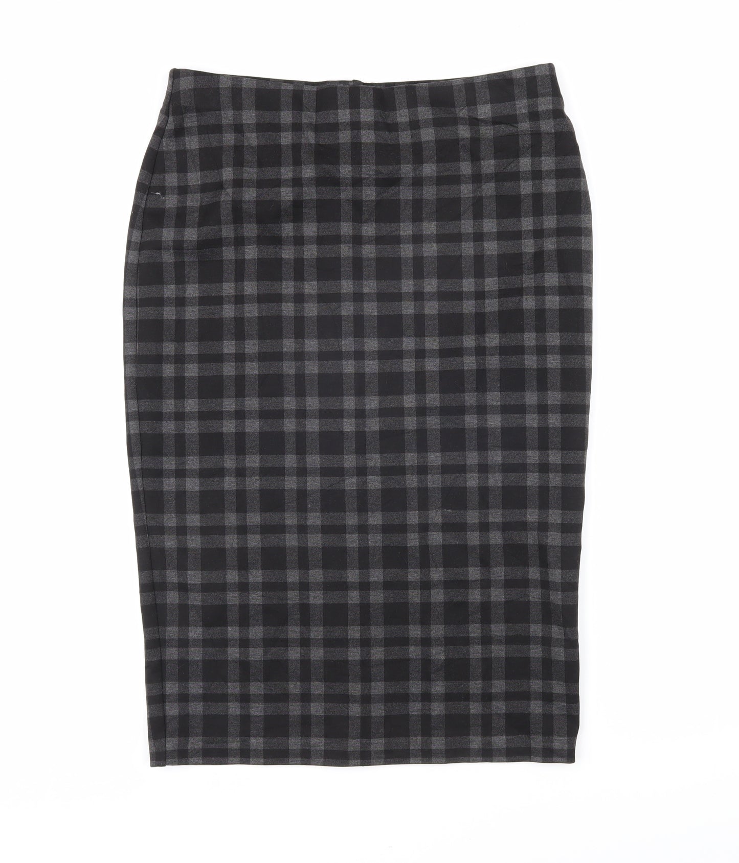 Marks and Spencer Womens Grey Check Viscose Straight & Pencil Skirt Size 12 - Elasticated waist