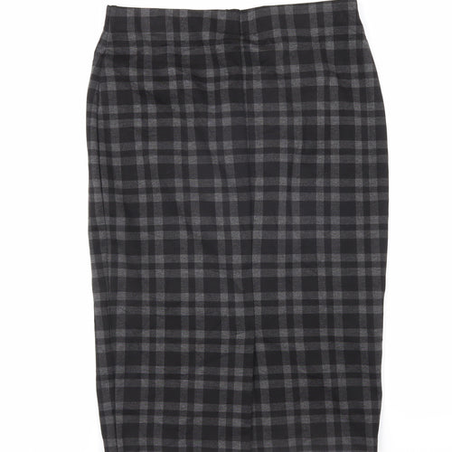 Marks and Spencer Womens Grey Check Viscose Straight & Pencil Skirt Size 12 - Elasticated waist