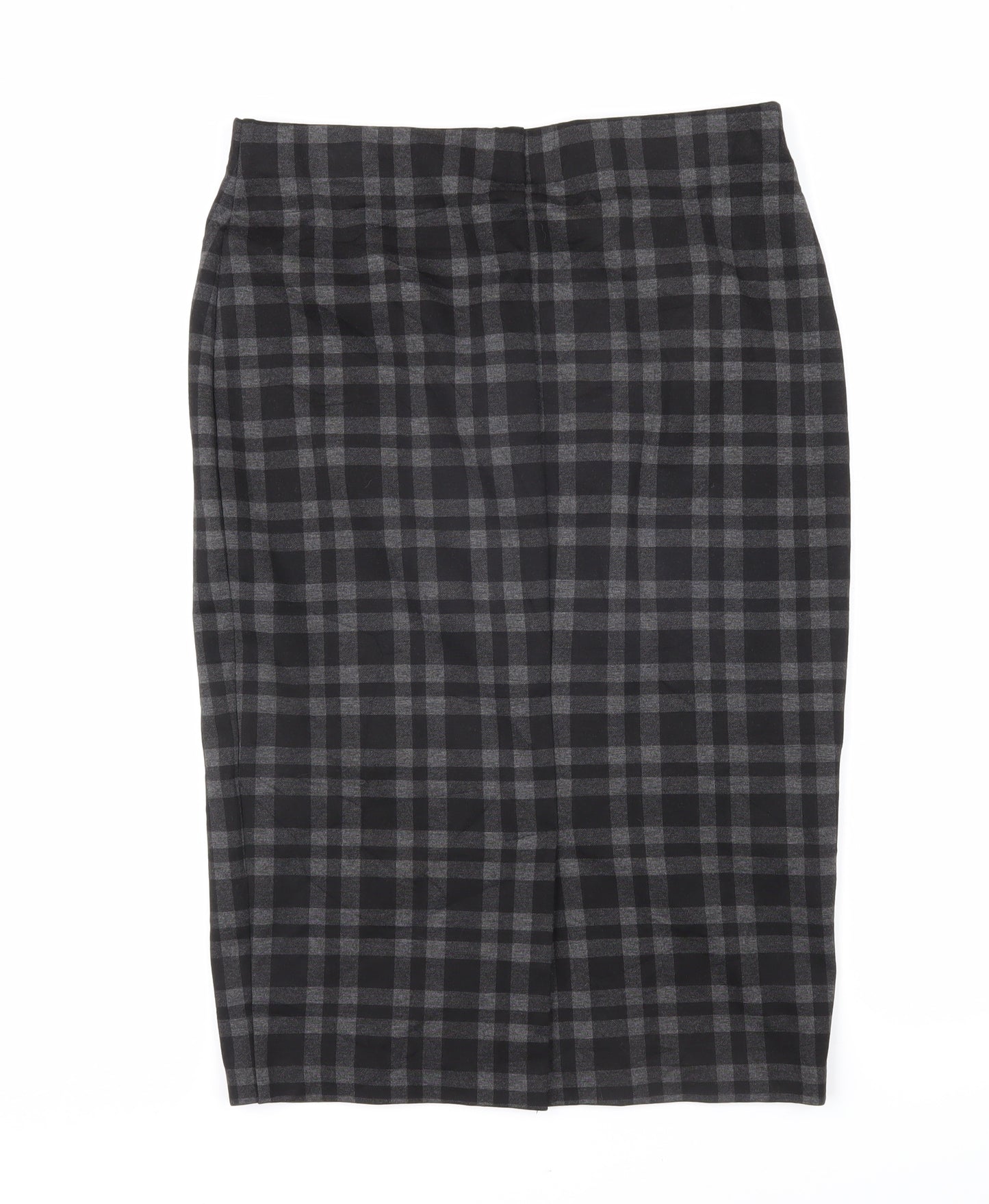 Marks and Spencer Womens Grey Check Viscose Straight & Pencil Skirt Size 12 - Elasticated waist