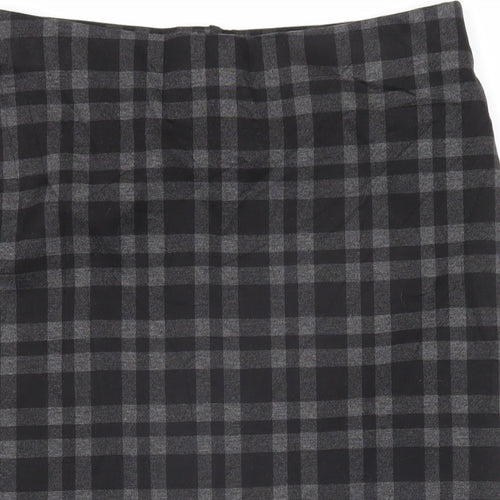 Marks and Spencer Womens Grey Check Viscose Straight & Pencil Skirt Size 12 - Elasticated waist