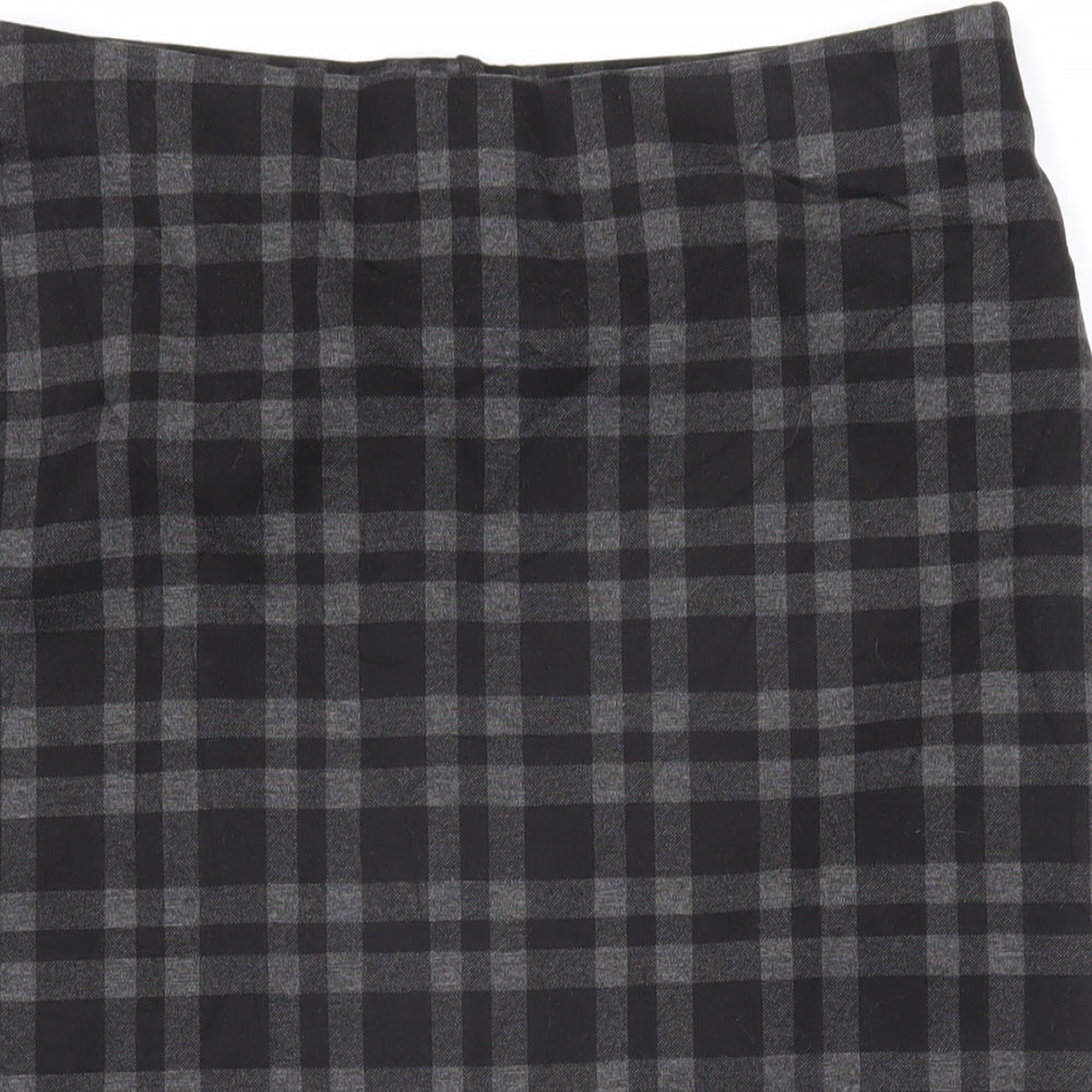 Marks and Spencer Womens Grey Check Viscose Straight & Pencil Skirt Size 12 - Elasticated waist