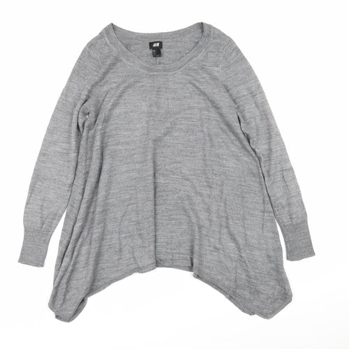 H&M Womens Grey Boat Neck Acrylic Pullover Jumper Size S
