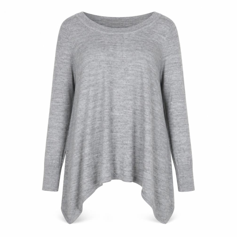 Front view of H&M women’s grey boat neck acrylic jumper, size S