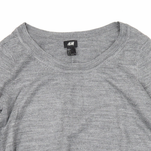 H&M Womens Grey Boat Neck Acrylic Pullover Jumper Size S