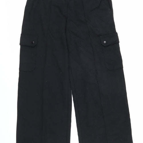 Marks and Spencer Womens Black Viscose Trousers Size 12 L29 in Regular Zip - Elasticated waist