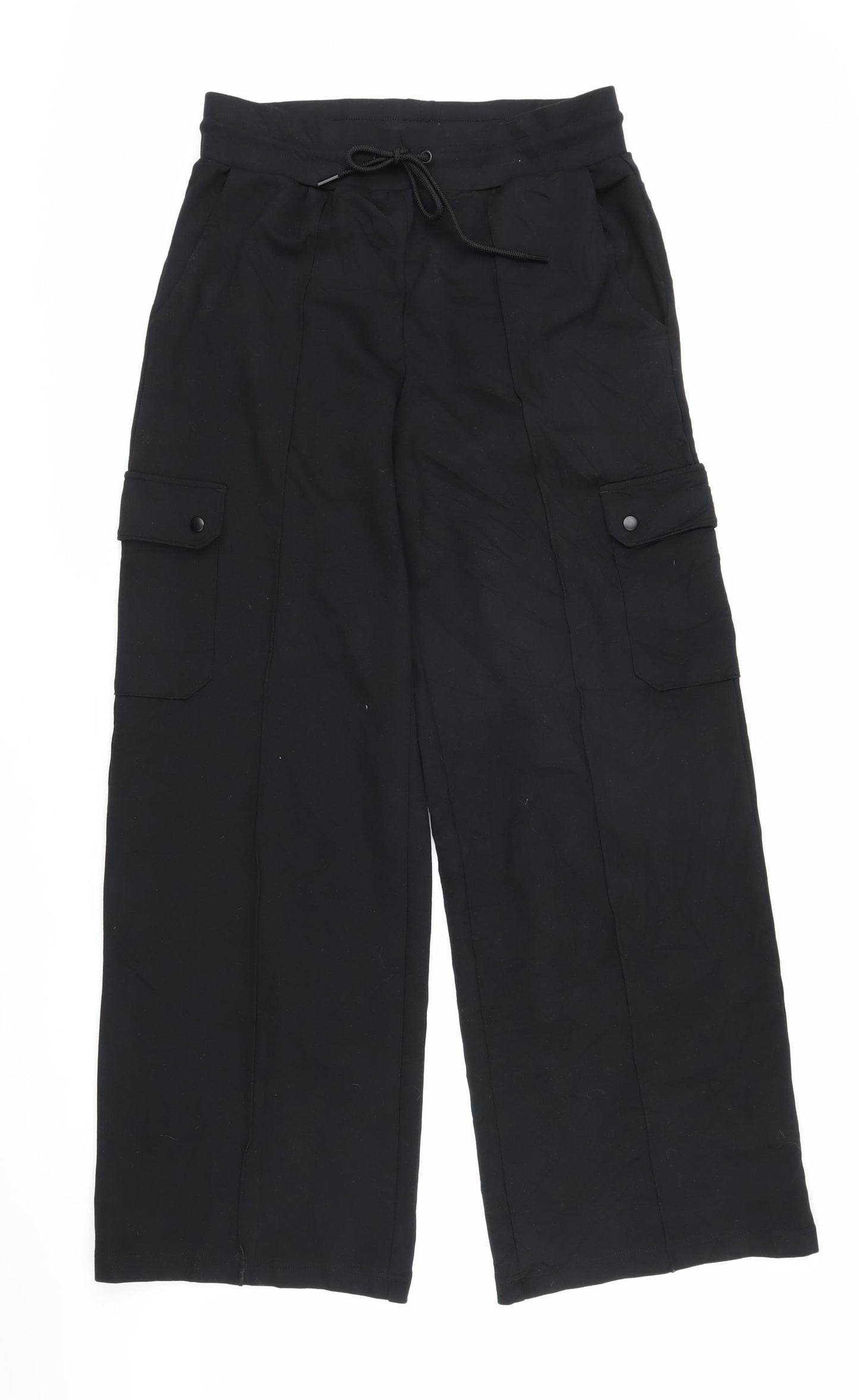 Marks and Spencer Womens Black Viscose Trousers Size 12 L29 in Regular Zip - Elasticated waist