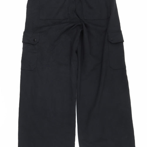 Marks and Spencer Womens Black Viscose Trousers Size 12 L29 in Regular Zip - Elasticated waist